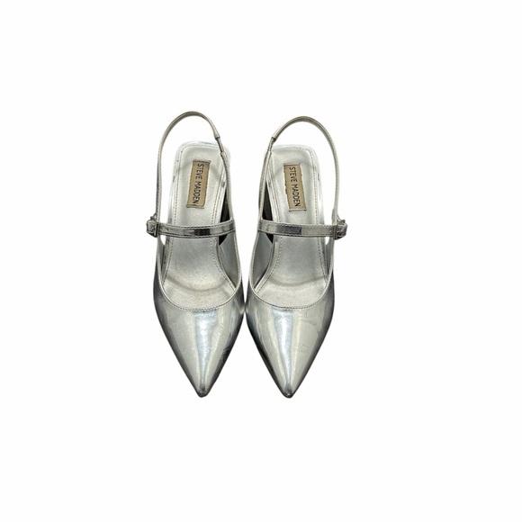 Steve Madden Hailsey Silver Pointed-Toe Slingback Pumps - Picture 3 of 6
